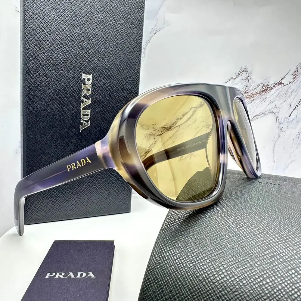 New PRADA Sunglasses Brown Striped Laguna Aviator Shield Mask New